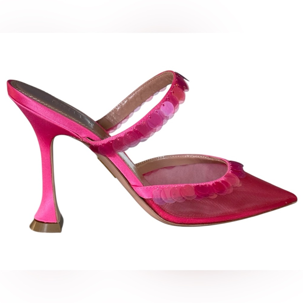 Pink Sequin Strap High Heel Mule